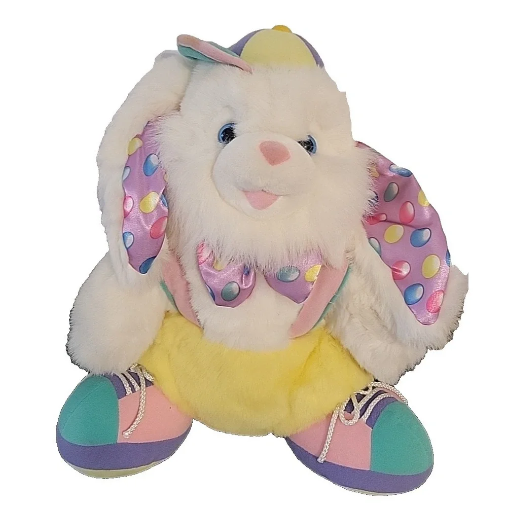 Vtg Pastal Bunny Rabbit Plush Jellybean Satin Bowtie 16